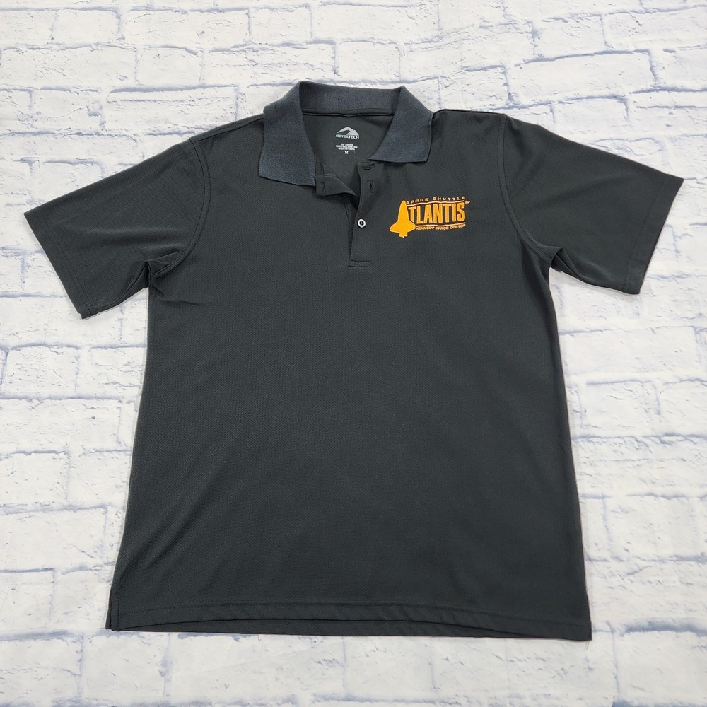 Space Shuttle Atlantis Kennedy Space Center Polo Shirt MENS M Black Silvertech